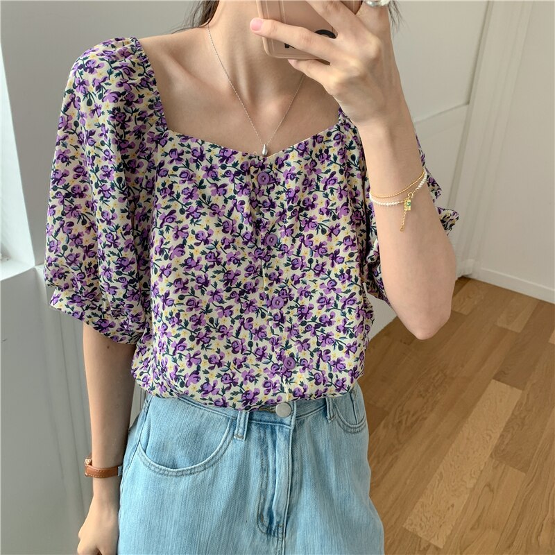 Women Short Sleeve Square Collar Short Top - 200000346 Find Epic Store