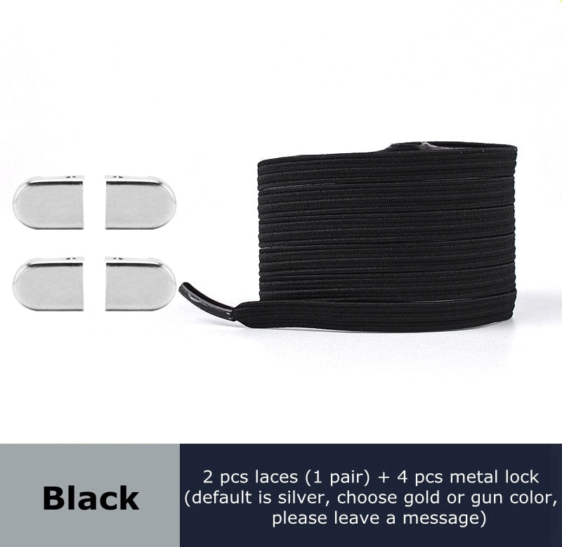 Metal lock Shoe Lace Elastic Flat Multi color options Easy to remove No tie shoelace Child adult Universal Lazy Shoelaces - 3221015 Black / United States / 100cm Find Epic Store