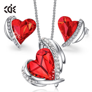Heart Crystal Jewelry Set Wings Choker Necklace Stud Earrings - 100007324 Red / United States / 40cm Find Epic Store