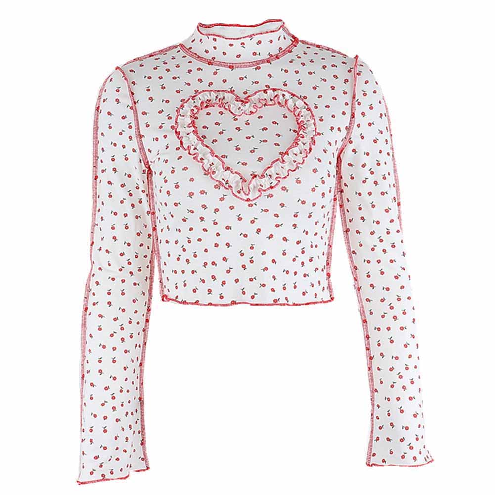 Floral Stitch Heart Crop Top - 200000791 Red / S / United States Find Epic Store