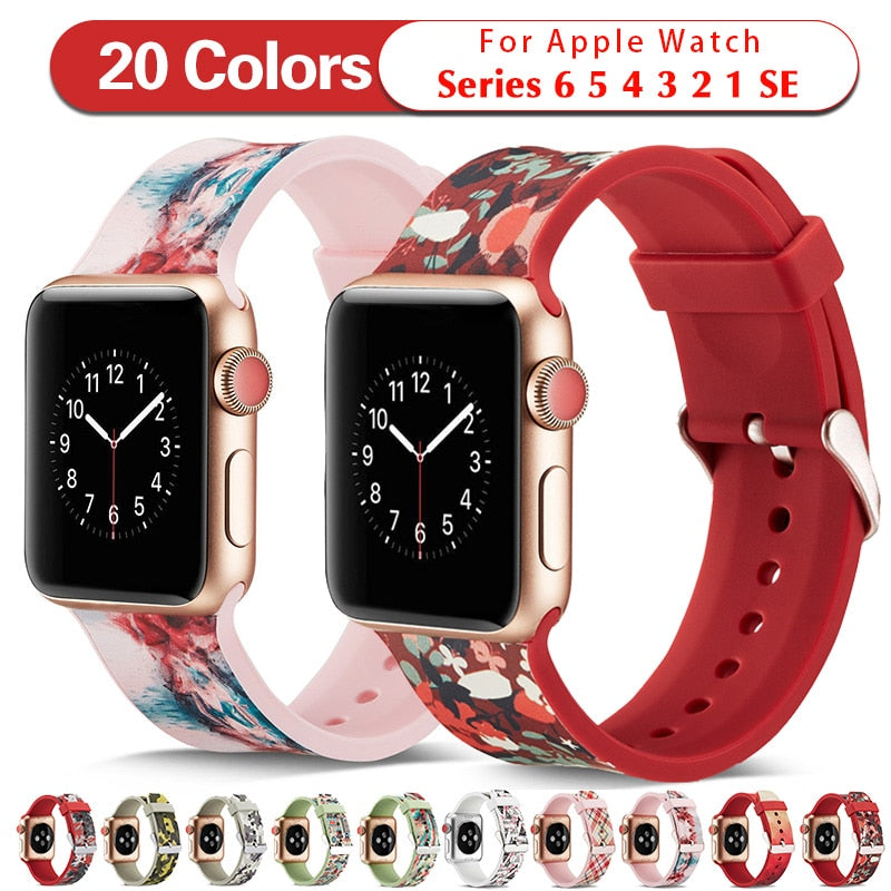 Printing Watch band for Apple Watch Band 40mm 38mm Strap Soft Silicone Watch Band 42mm 44mm for iWatch band Series 6 5 se 4 3 - 200000127 Find Epic Store