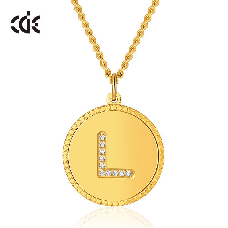 Custom 26 Initial Disc Necklace with CZ Fashion Gold Coin Charm Stainless Steel Necklace Women Men Birthday Gift - 200000162 L / United States / 40cm Find Epic Store