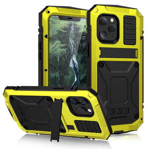 Metal Shockproof Kickstand Phone Case For iPhone 12 Pro Max XS Max XR Dustproof Tempered glass Cover For iPhone 12 Mini 11 Pro - 380230 For iPhone X / Yellow / United States Find Epic Store