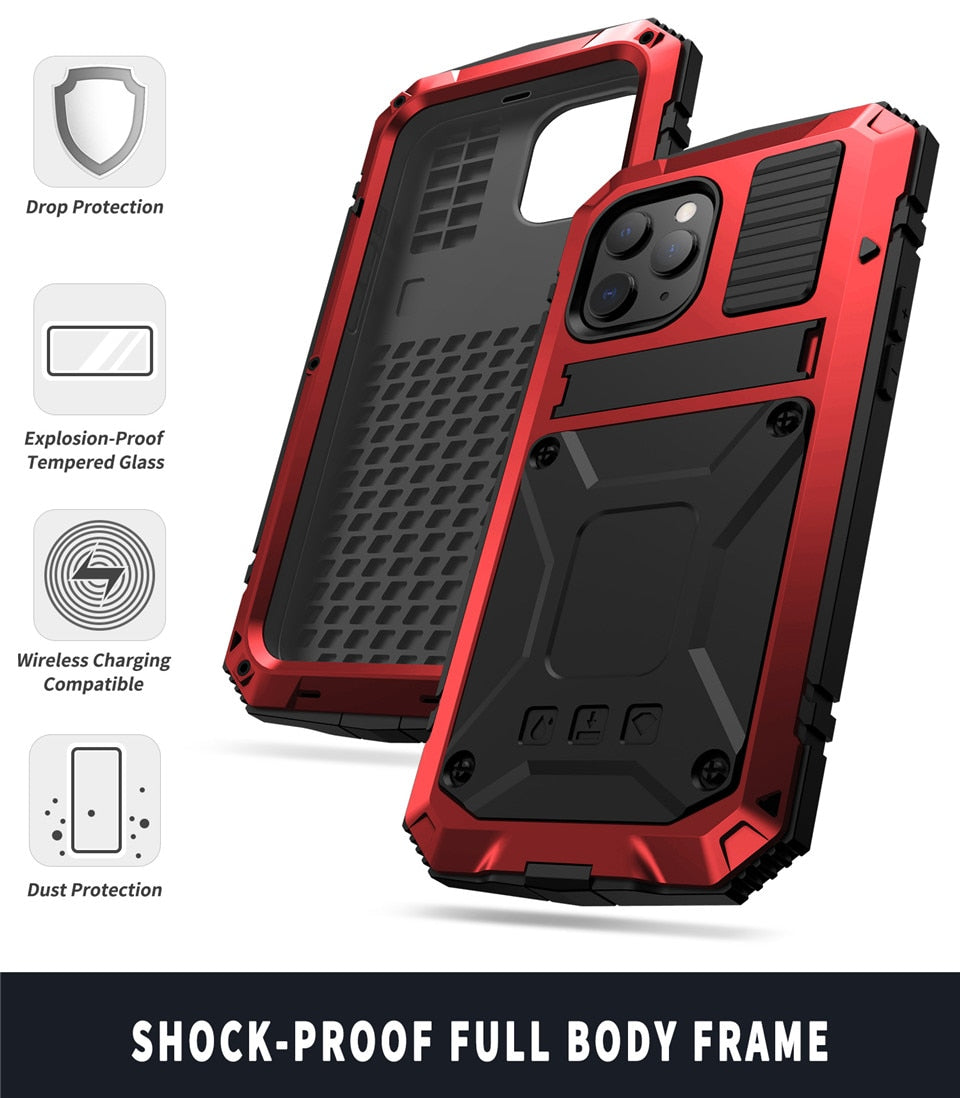 Metal Shockproof Kickstand Phone Case For iPhone 12 Pro Max XS Max XR Dustproof Tempered glass Cover For iPhone 12 Mini 11 Pro - 380230 Find Epic Store