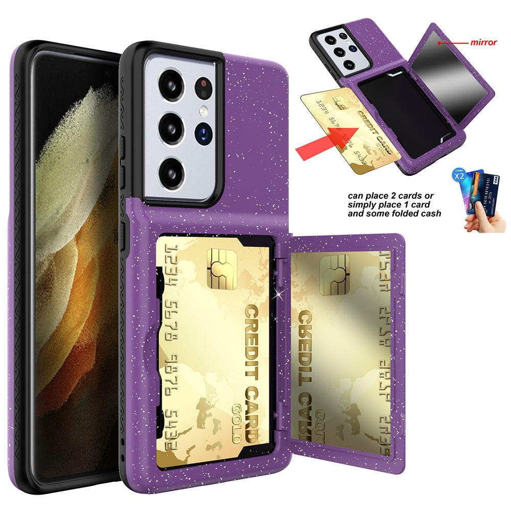 Card Slot Wallet Make Up Mirror Back Cover Flip Case for Samsung Galaxy S21 Ultra Plus Wallet Card Hidden Credit Card Cover S21+ - 380230 Find Epic Store