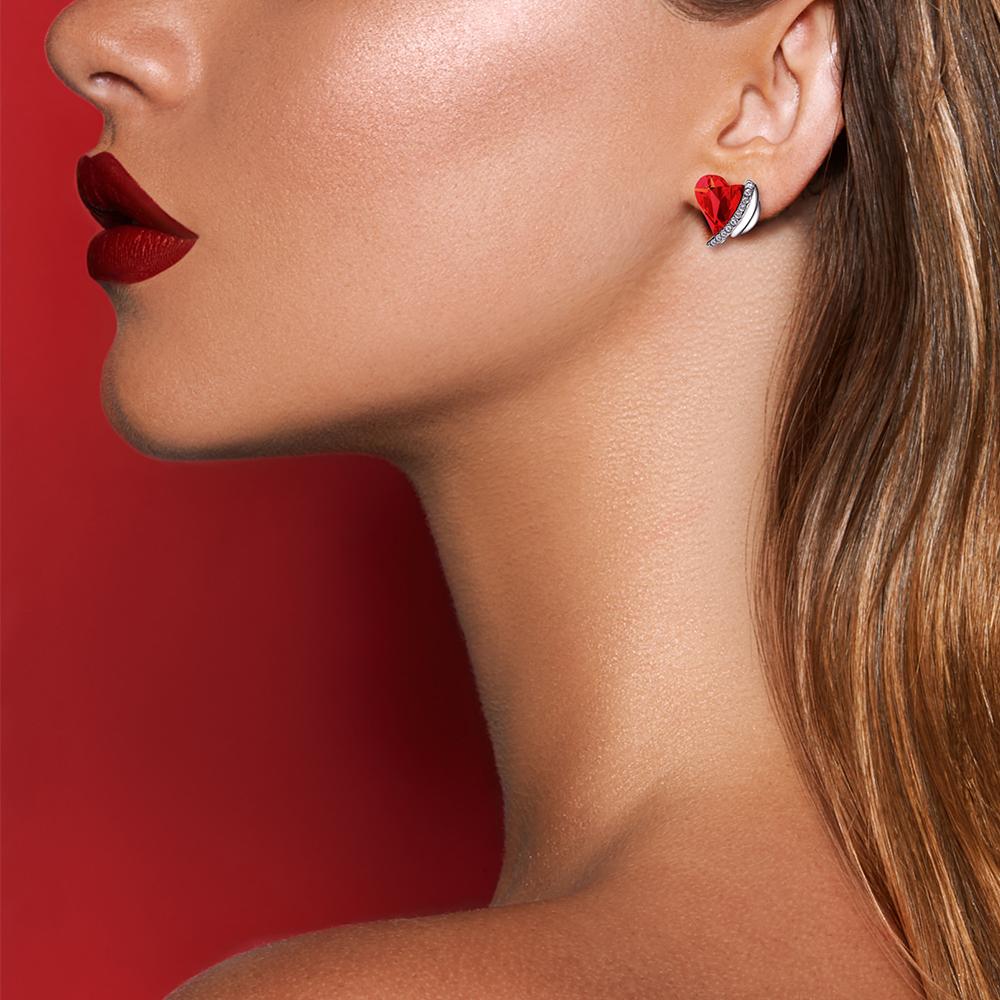 Red Heart Crystal Earrings Angel Wings - 200000171 Find Epic Store