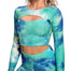 Print Women's Long Sleeve Yoga Top - 200000649 blue and white top / S / United States Find Epic Store