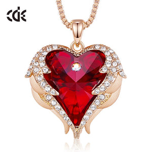 Crystal Necklace New Design Sparkling Heart Blue Stone Pendant Necklace for Women Angel Wing Original Jewelry - 200000162 Red Gold / United States / 40cm Find Epic Store