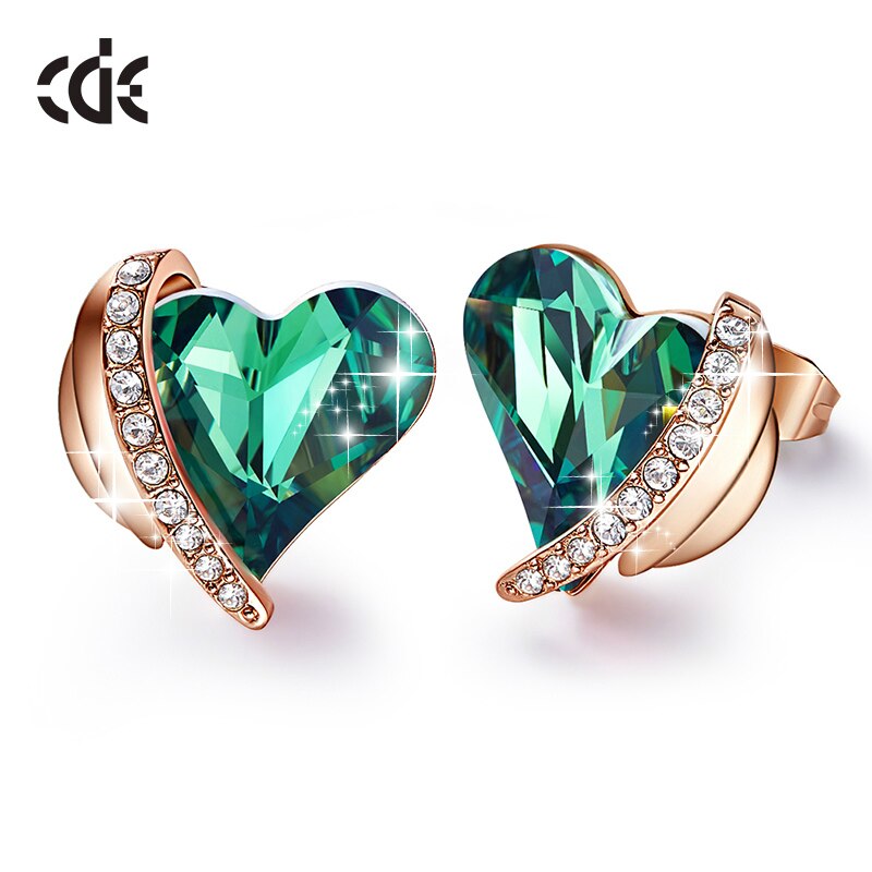 Women Gold Earrings Jewelry Embellished with Crystals Pink Angel Wings Heart Stud Earrings Fine Jewelry Gifts - 200000171 Green Gold / United States Find Epic Store