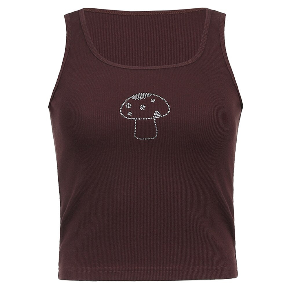 Mushroom Print Diamond Strapped Tank Top - 200000790 Find Epic Store