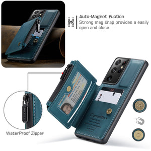 For Samsung Galaxy S21, for Samsung S21 Plus, for Samsung S21 Ultra 5G Leather Case, CaseMe Retro Back Case Card Slots Zipper Wallet Back Case Stand Back Cover - Find Epic Store