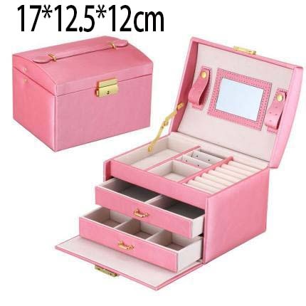 New 3-layers PU Jewelry Box Organizer Large Ring Necklace Display Makeup Holder Cases Leather Jewelry Case With Lock For Women - 200001479 United States / Pink-D Find Epic Store