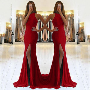 Elegant Halter Solid Slit Dress - 200000601 Find Epic Store