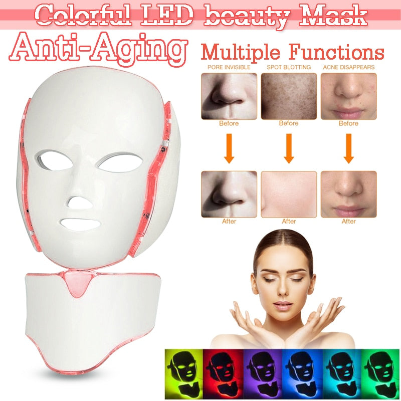 LED Facial Mask 7 Colors Light Skin Rejuvenation LED Mask Phototherapy Face Care Beauty Anti Acne Whitening Wrinkle Removal Mask - 200190144 Find Epic Store