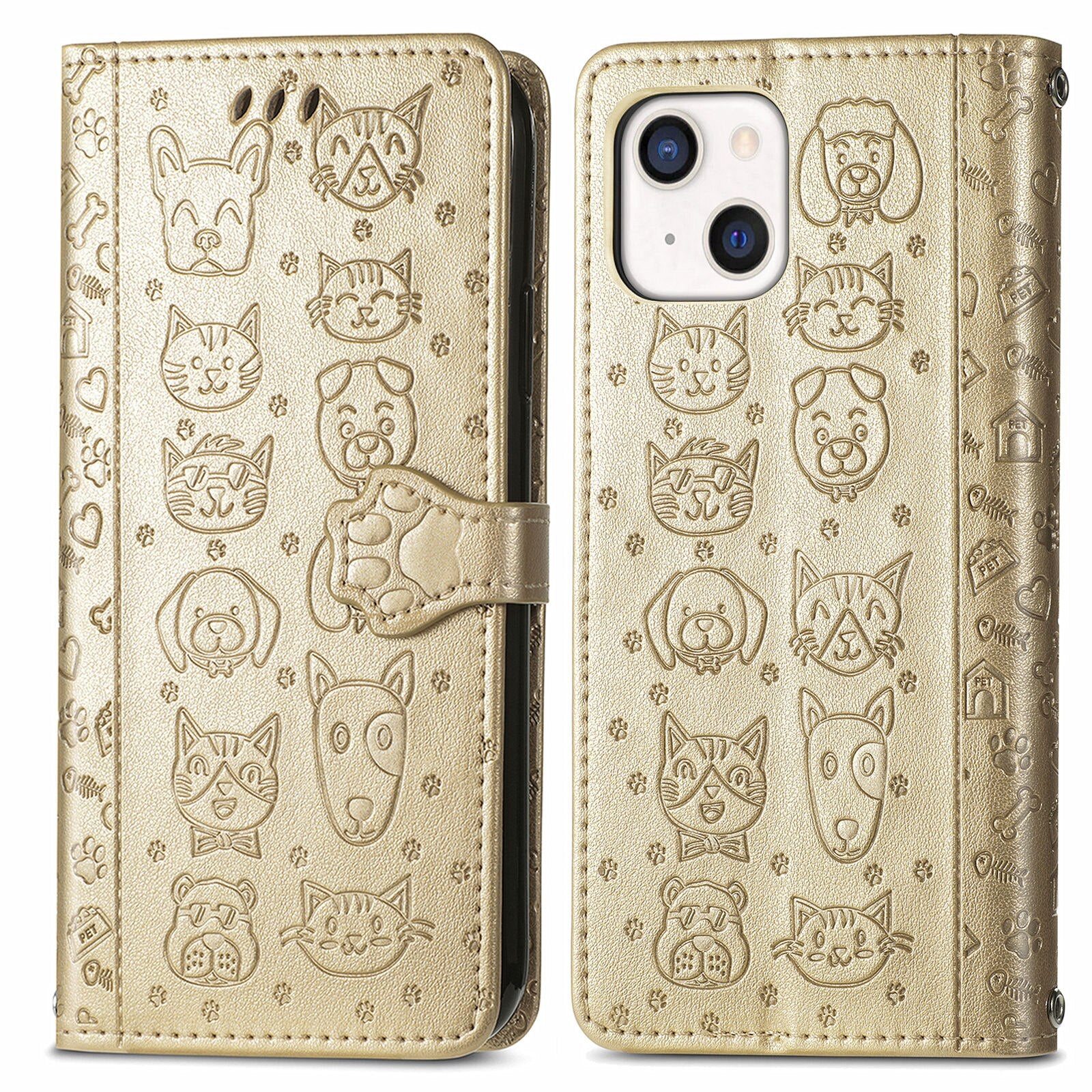 For iPhone 13 Mini, iPhone 13 Max(2021) Wallet Case , Cat Dog PU Leather Folio Flip Cover Credit Card Holder Protective Book Case - 380230 for iPhone 13 / Gold / United States Find Epic Store