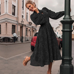Scarf Collar Long Sleeve Polka Dot Dress - 200000347 Find Epic Store