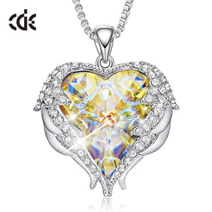 Women Silver Color Necklace Embellished with Crystals Necklace Angel Wings Heart Pendant Valentines Gift - 200000162 AB Color / United States / 40cm Find Epic Store
