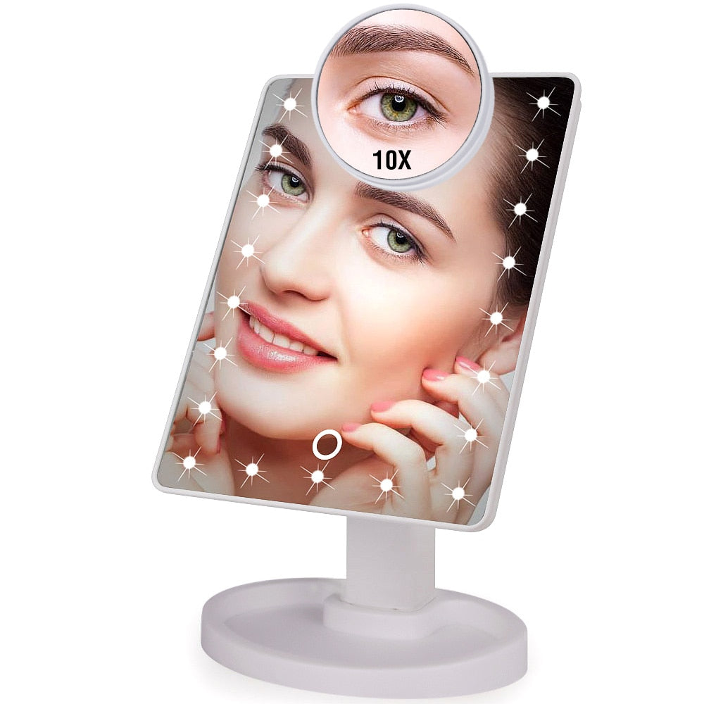 22 LED Light Touch Screen 10X Magnifier Makeup Mirror Adjustable USB Or Batteries Use 16 Lights Bright Desktop Tabletop Bright - 200001300 Find Epic Store