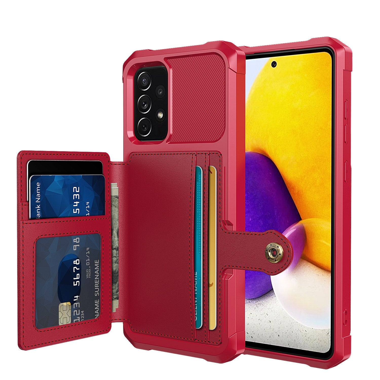 Samsung Galaxy A52/A72 Wallet Case, Luxury PU Leather Wallet Flip Cover Buckle - 380230 for Galaxy A52 / Red / United States Find Epic Store