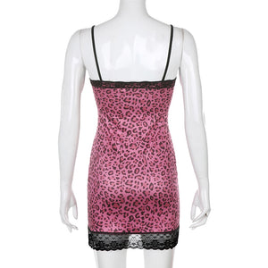 Leopard Printed Mini Patchwork Lace Frill Sexy Bodycon Dress - 200000347 Find Epic Store