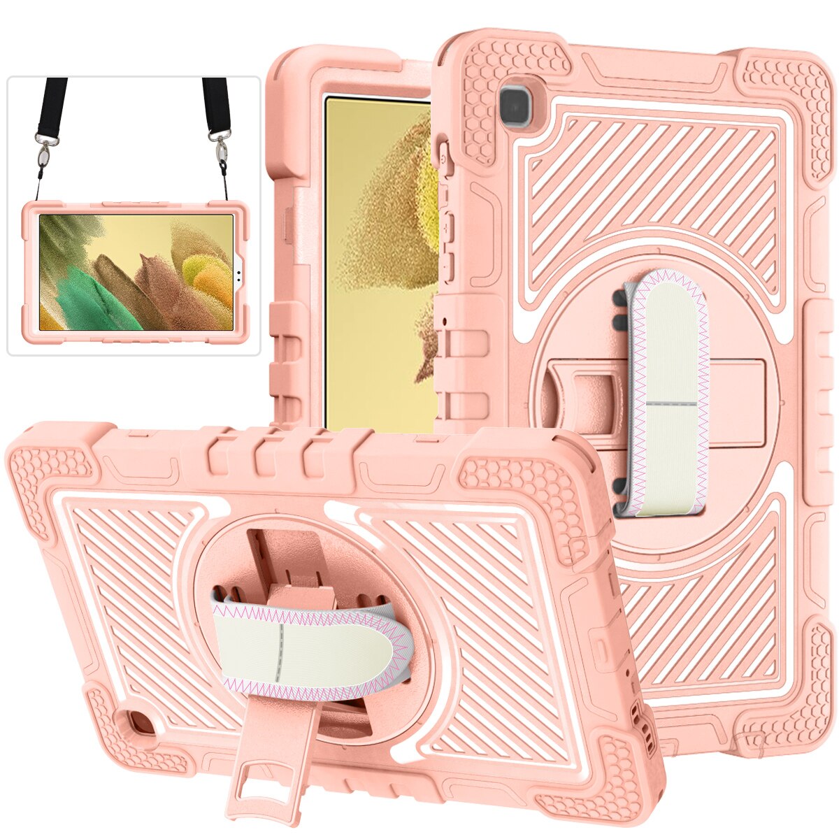 For Samsung Galaxy Tab A7 Lite T220/T225, Kid Proof Full Body Protective Case 360 Rotatable Kickstand & Hand Strap Cover - Pink / for Tab A7 Lite / United States Find Epic Store