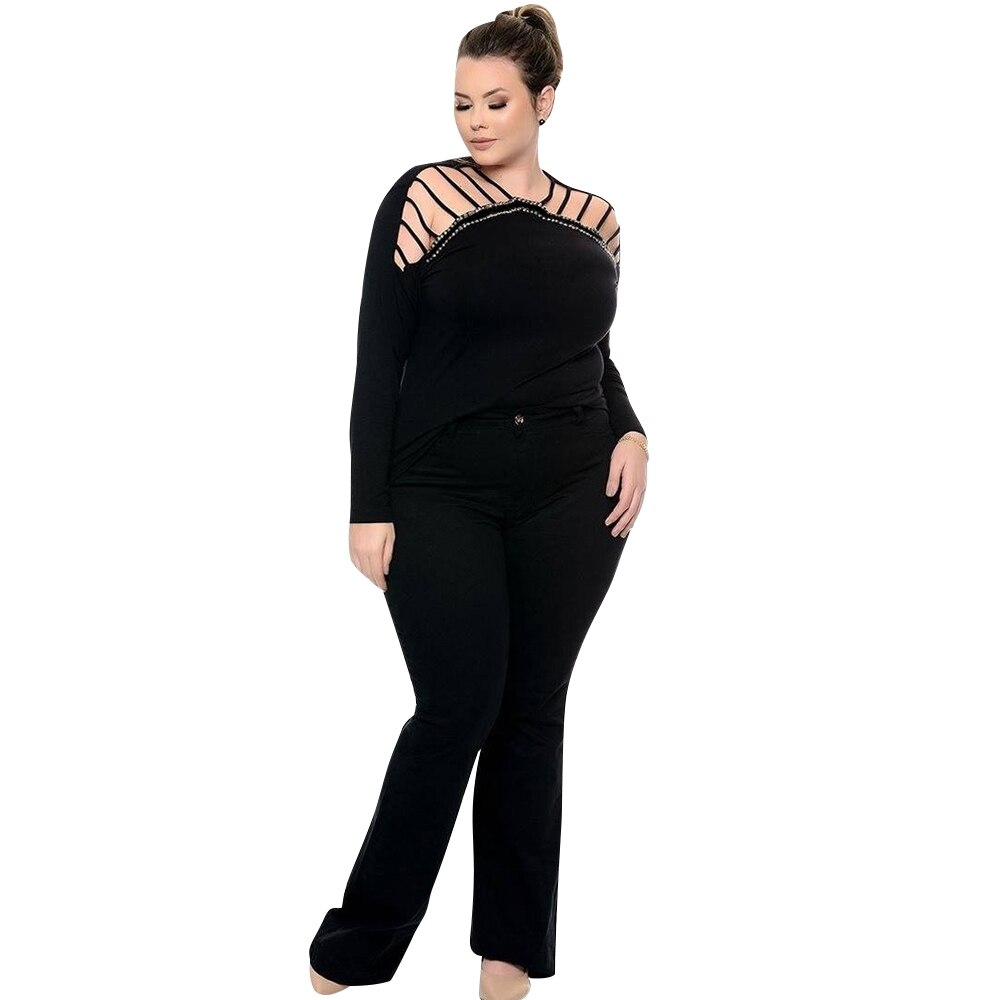 6XL Plus Size Women Off Shoulder Long Sleeve Velvet T-shirts - 200000791 Black / L / United States Find Epic Store