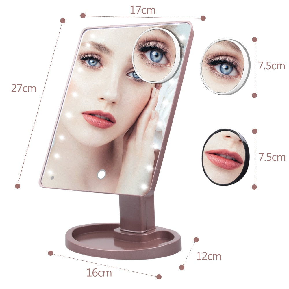 22 LED Light Touch Screen 10X Magnifier Makeup Mirror Adjustable USB Or Batteries Use 16 Lights Bright Desktop Tabletop Bright - 200001300 Find Epic Store