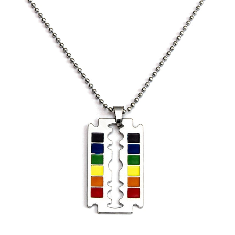 Rainbow Safety Razor Blade Pendant Necklace Rainbow Creativity Hip Hop Lgbt Lesbian Gay Pride Necklaces Jewelry - 200000162 NL13855SV3 / United States Find Epic Store