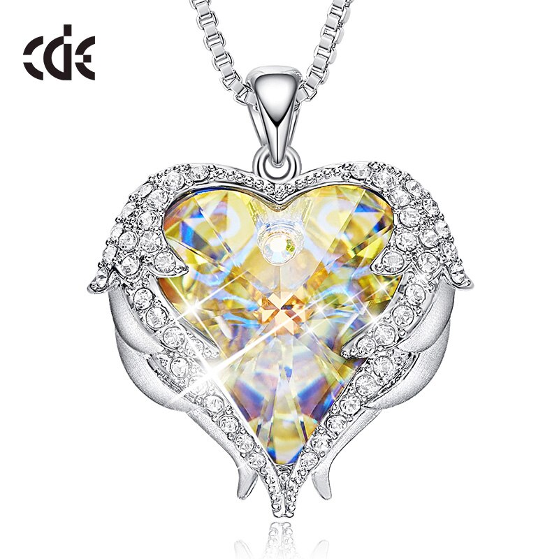 Original Design Angel Wings Embellished with Crystals from Swarovski Heart Shape Pendant Necklace Jewelry Valentine's Gift - 200000162 AB Color / United States / 40cm Find Epic Store