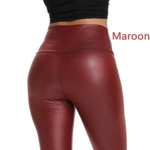 Black PU Leather Skinny High Waist Pants - 200000614 maroon / XS / United States Find Epic Store