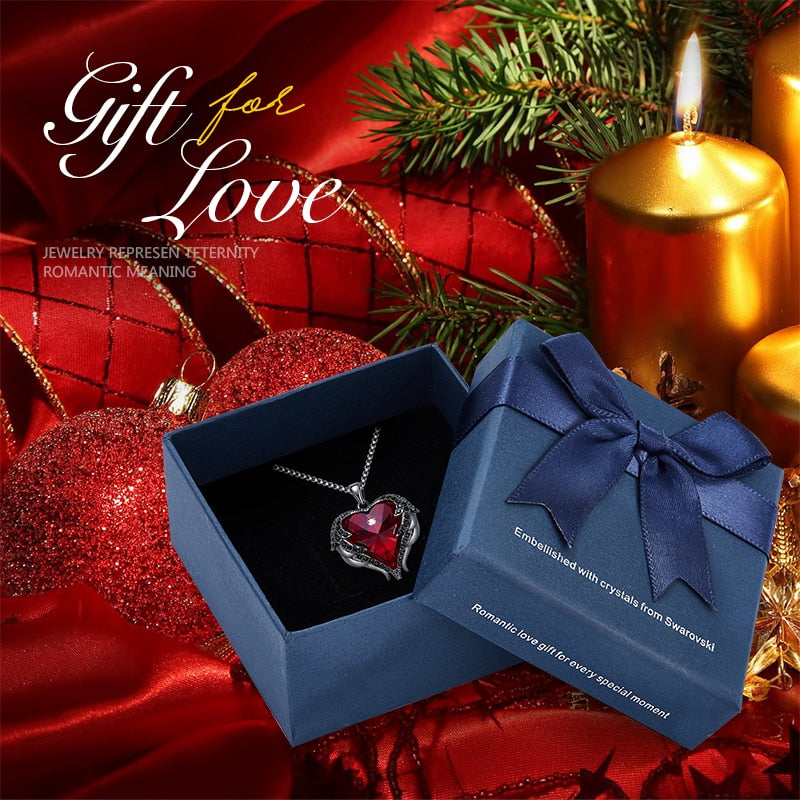 Crystal Necklace New Design Sparkling Heart Blue Stone Pendant Necklace for Women Angel Wing Original Jewelry - 200000162 Red Black in box / United States / 40cm Find Epic Store