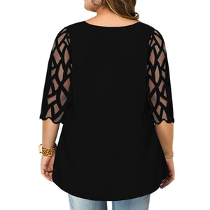 6XL Geometric Translucent Sleeve Plus Size Blouse - 200000346 Find Epic Store