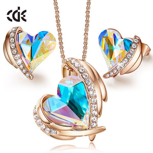 Zircon Angel Wings Necklace Earrings with AB Color Heart Crystals - 100007324 Find Epic Store