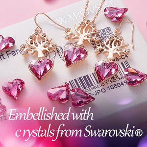 Pink Crystal Heart Tree of Life Pendant And Dangle Earrings Set - 100007324 Find Epic Store