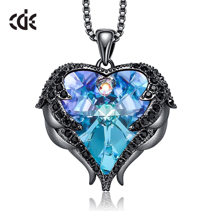 Fashion Angel Wings Heart Shape Pendant Necklace with Purple Crystal for Women Fashion Jewelry Valentine's Day Gifts - 200000162 Purple Black / United States / 40cm Find Epic Store