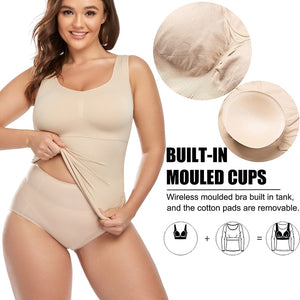 Women Cami Shaper with Built in Bra Tummy Control Camisole Tank Top Underskirts Shapewear Slimming Body Shaper Compression Vest - 0 Find Epic Store