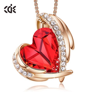 Women Gold Necklace Pendant Embellished with Crystals Pink Heart Necklace Angel Wing Jewelry Mom Gift - 100007321 Red Gold / United States Find Epic Store