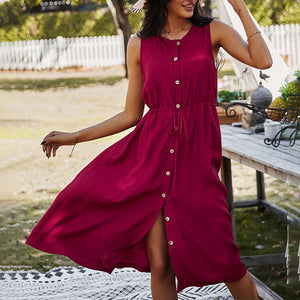 Fashion Button Sleeveless Dress - Find Epic Store