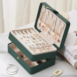 Newly Double Layer Jewelry Box Green Practical Earrings Necklaces Display High Quality PU Leather Jewelry Organizer For Women - 200001479 Find Epic Store