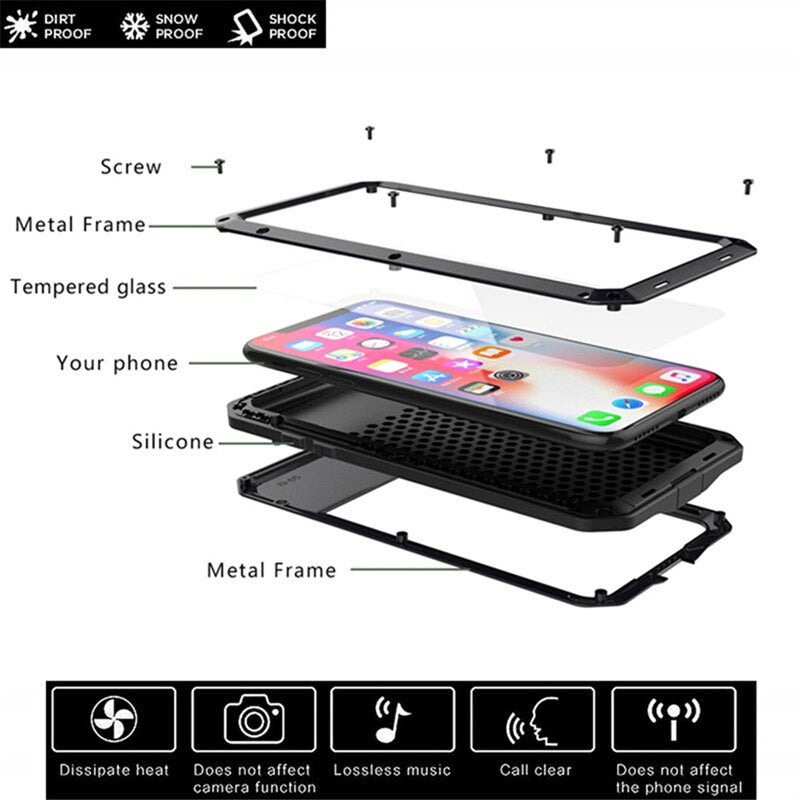 Black Color Case for Metal Aluminum Armor doom Shockproof Case for iPhone 13 11 12 Pro XS MAX mini SE XR X 6 6S 7 8 Plus 5S 5 Outdoor Military Cover - 380230 Find Epic Store