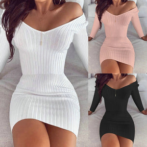 Bodycon Solid Color Off Shoulder Dress - 200000347 Find Epic Store