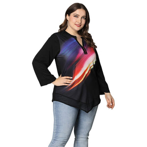 Plus Size Ladies Long Sleeve Gradient Print Splicing T-Shirt - 200000791 Black / L / United States Find Epic Store