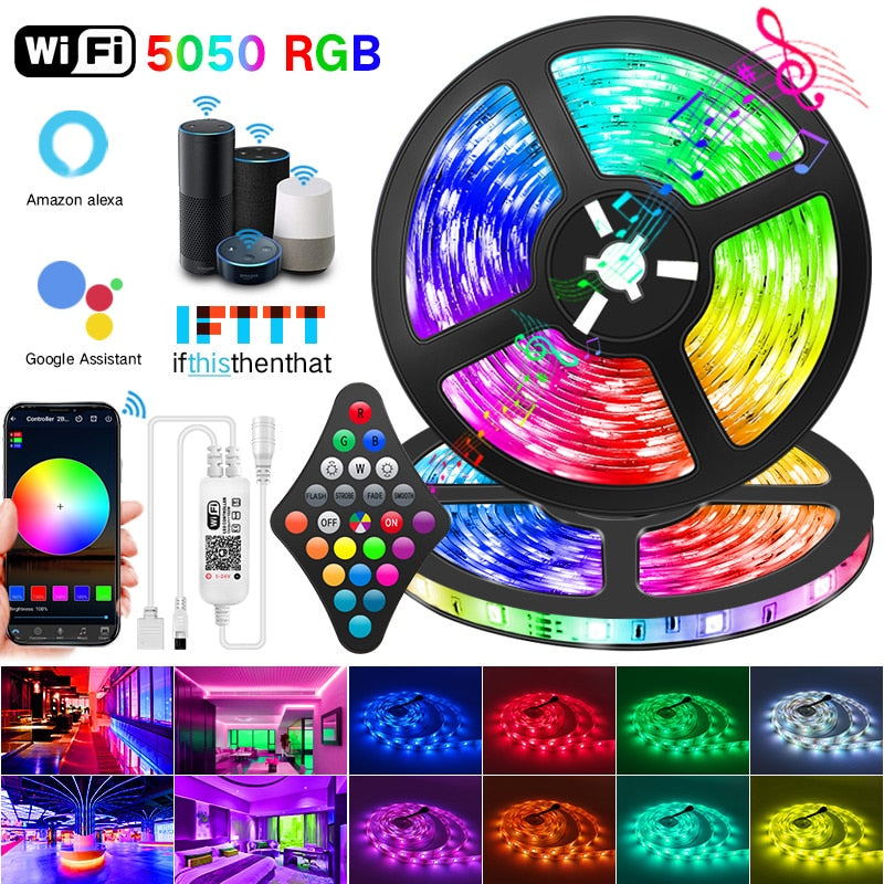 WIFI LED Strip Lights Bluetooth RGB Led light 5050 SMD 2835 Flexible 30M 25M Waterproof Tape Diode DC WIFI 24K Control+Adapter - 0 Find Epic Store