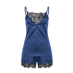 Women Lace Sexy Lingerie Sleeveless Crop Top and Shorts Nightwear - 200001904 Blue / S / United States Find Epic Store