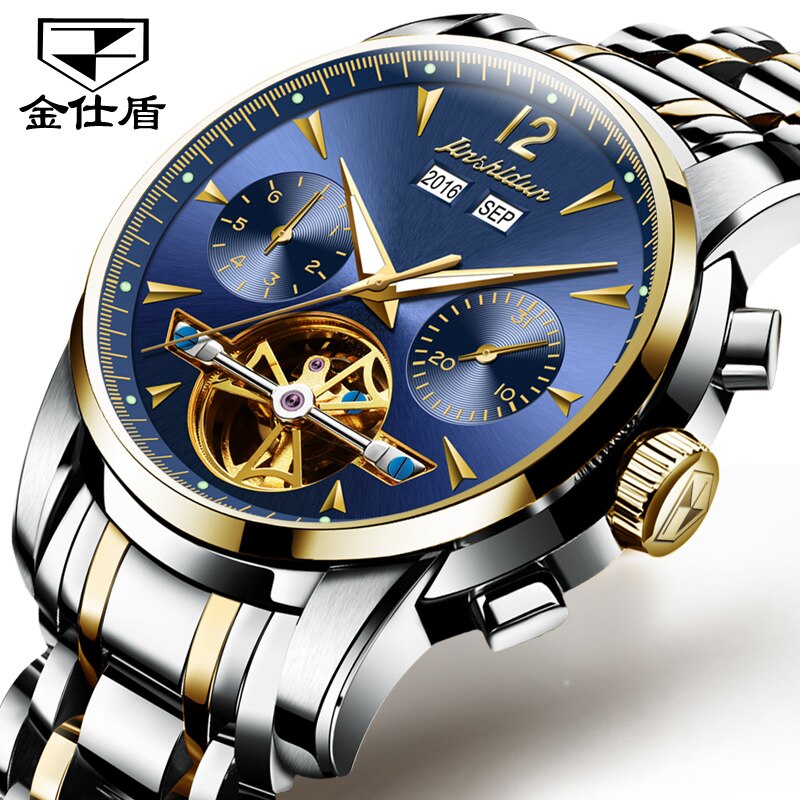OLEVS Business Automatic Mechanical Tourbillon Luxury Watch - 200033142 gold blue / United States Find Epic Store