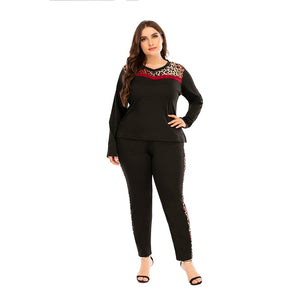 6XL Plus Size Two Piece Set Leopard Printed T-Shirts And Pants - 201530602 Black / L / United States Find Epic Store