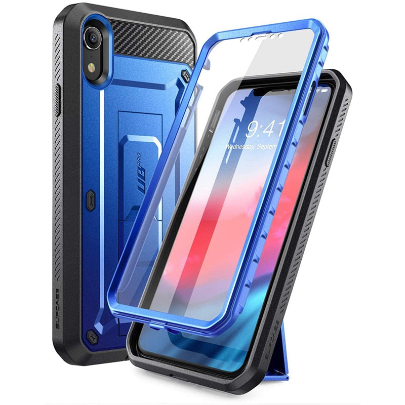 For iPhone XR Case 6.1 inch UB Pro Full-Body Rugged Holster Phone Case Cover with Built-in Screen Protector & Kickstand - 380230 PC + TPU / DarkBlue / United States Find Epic Store