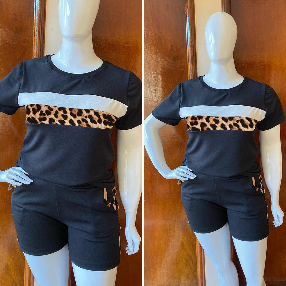 Plus Size Two Pieces Set Women Leopard Print T-Shirts And Pants - 201531602 Find Epic Store