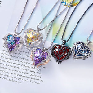 Crystal Necklace New Design Sparkling Heart Blue Stone Pendant Necklace for Women Angel Wing Original Jewelry - 200000162 Find Epic Store