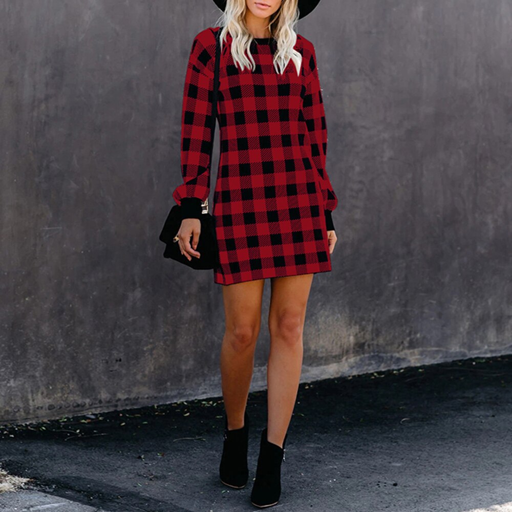 Plaid Long Sleeve Dress - 200000347 Find Epic Store